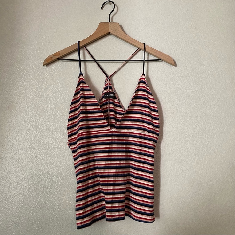 Reformation Deep V Striped spaghetti strap top XL